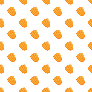 Seamless pattern featuring delicious french madeleine shell cookies on a white background