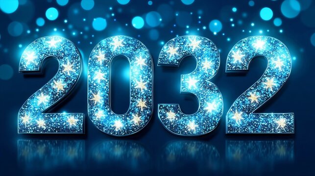 Sparkling Silver Glitter Inscription Number 2032 Background for New Year Holidays Celebrations.