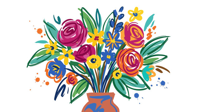 Hand drawn black line art floral bouquets and wreath arrangements set