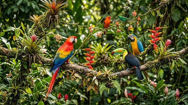 Colorful tropical birds