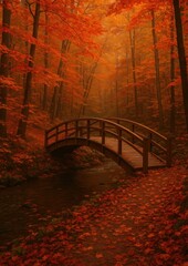 Naklejka premium Serene autumn forest bridge