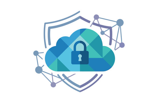 Cloud security shield protecting digital data with padlock icon graphic cloud protection security