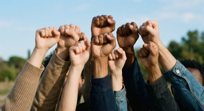 Diverse Hands Raised In Unity A Symbol Of Strength And Support