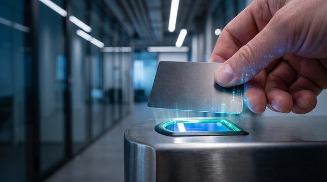 Hand Using Contactless Security Card at Office Turnstile