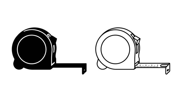 Tape Measure Icons: Two distinct tape measure icons, one solid black and the other a white outline, showcasing essential measuring tools.