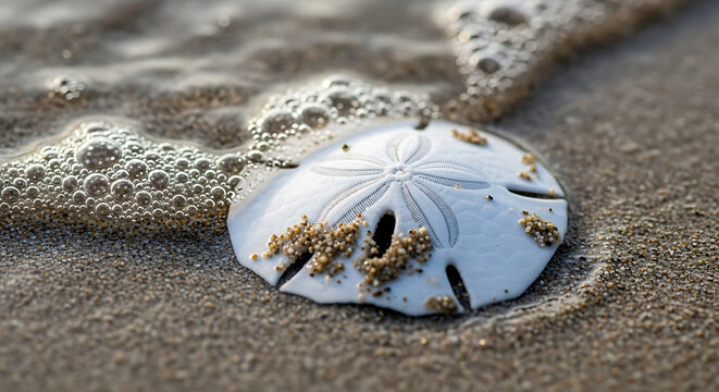 high detail natural scenery with sand dollar on beach