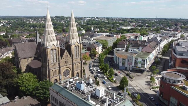 Aerial View of Solingen with St. Clemens Church in North Rhine-Westphalia, Germany 4k