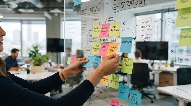Team planning q4 strategy with sticky notes