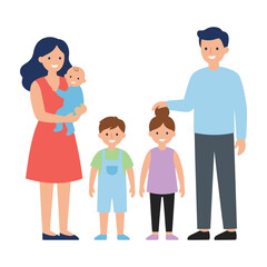Obraz premium Happy family with two children and parents standing together smiling