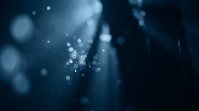 Blue Light Rays and Floating Dust Particles in Dark Abstract Room