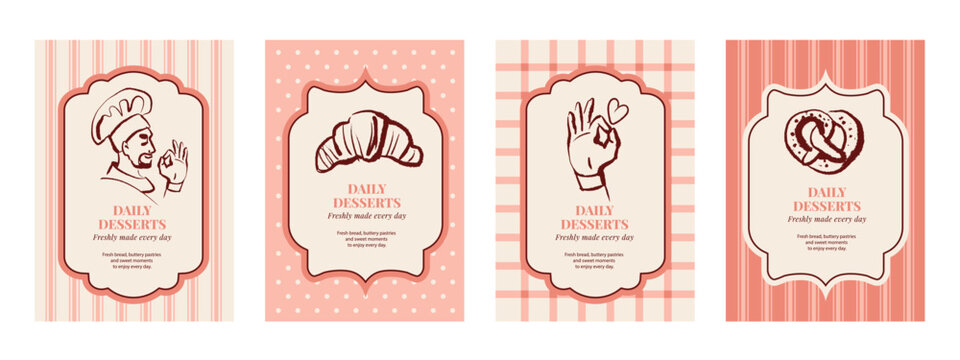 Doodle bakery frame set in sketch crayon style. Vintage culinary, cozy kitchen, bakery branding concept. Hand drawn isolated vector illustration