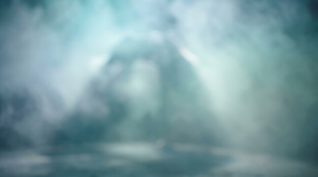 Abstract Blurred Mountain Peak in Thick White Mist and Fog Background