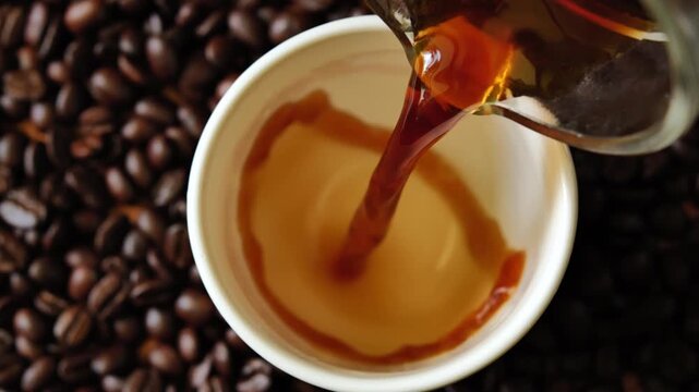 Pouring Coffee into a White Ceramic Cup