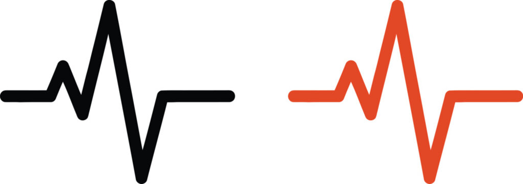 Black and orange heartbeat pulse line icons isolated on a white background.