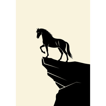 Silhouette de caballo en un acantilado al atardecer.