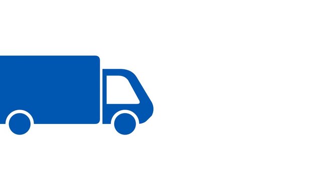 Blue delivery truck icon with motion lines on white background