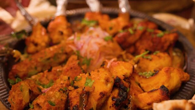 Indian Tandoori Chicken and Kebab Platter Served with Naan Bread