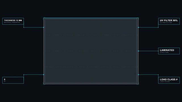 Glass Material Specification Precision Callout: 4K Architectural CAD Blueprint HUD Animation