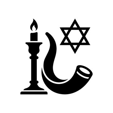 Jewish holiday icon with shofar, Star of David, and candle for Rosh Hashanah celebration