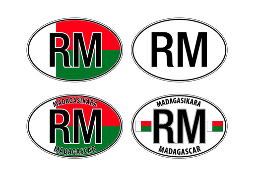 Madagascar, oval international vehicle registration code license plate car sticker, vector illustration