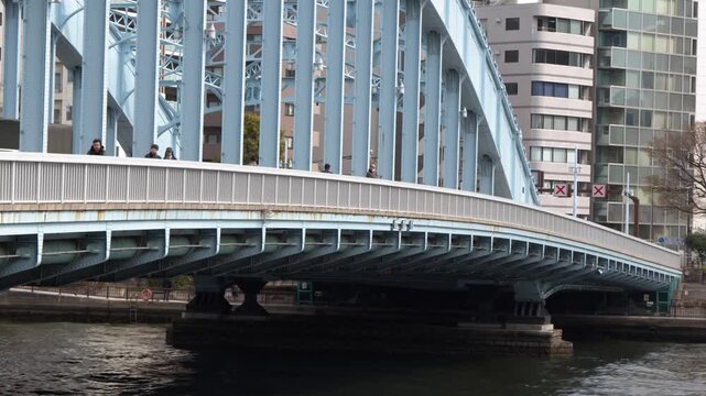 Eitai Bridge Steel Arch Spanning Sumida River in Tokyo