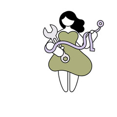 Obraz premium Woman holding wrench and tape measure