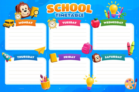 Colorful School Timetable Weekly Planner Template for Students
