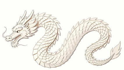 Fototapeta premium Intricate wooden paper-cut dragon sculpture with layered scales and flowing S-curve body design