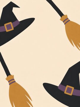 Minimal Halloween Frame with Witch Hats and Brooms Diamond Copy Space