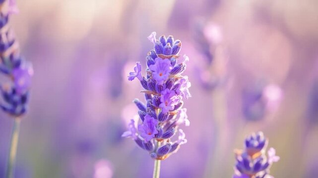 Beautiful Lavender Blooms in Soft Focus Creating a Serene Atmosphere Perfect for Relaxation and Nature Lovers. Explore the Beauty of Lavender. Generative AI
