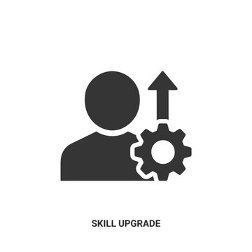 Person icon with gear symbol and upward arrow representing skill upgrade