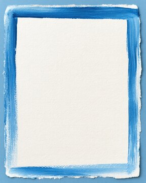 Light blue painted frame on torn textured paper for design card poster background stationery mockup and pastel minimal layout