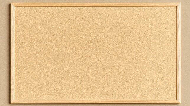 Cork bulletin board wooden frame mounted on wall empty surface for office notice background and design mockup poster card template