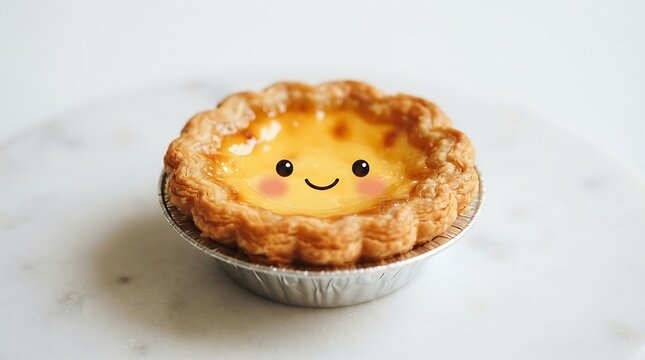 Cute cartoon style egg tart with a happy face