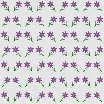 Purple flower pattern with green leaves on light background