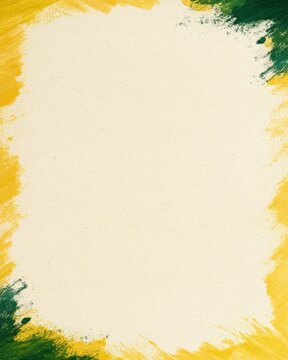Hand painted yellow and green paper border with rough textured edges for invitation, card, poster, background and graphic design layout use
