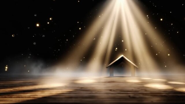 A serene nativity scene with the Star of Bethlehem shining brightly over a humble stable. ..Created with Generative AI, not depicting real subjects.