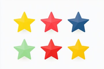 Fototapeta premium Six colorful stars rest on a clean white surface