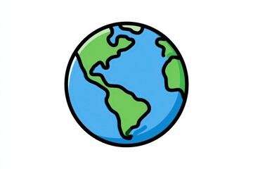 Fototapeta premium Simple cartoon globe shows blue oceans and green continents