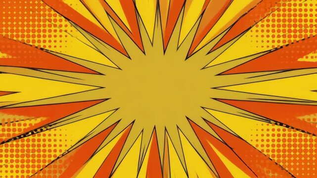 Abstract retro pattern yellow orange comic burst background with bold star and halftone design, abstract retro pattern yellow starburst comic background with orange halftone line art, abstract retro