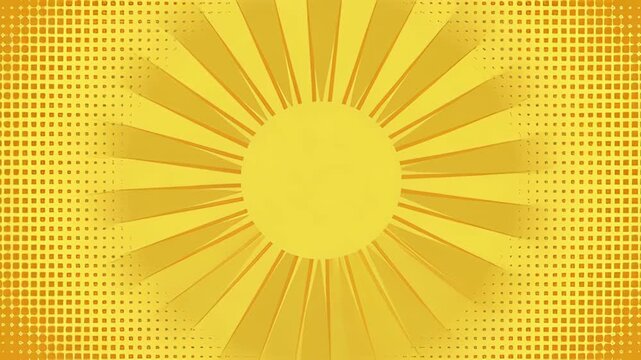 Abstract retro pattern yellow sunburst background with warm halftone glow, radiant geometric shape, bright rays and dot texture for searchable summer design SEO background