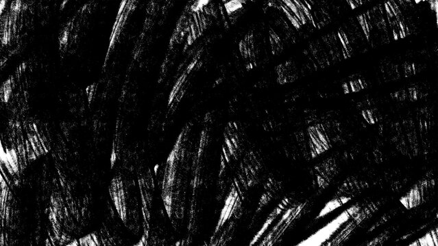 Black and white abstract background with rough, textured brush marks creating a sense of movement and depth