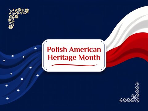 Polish american heritage month celebration banner with flags and decorative floral corners