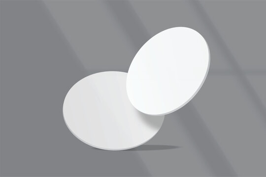 Bank white round coasters with soft shadows, creating a clean minimalist mockup for beverage branding, cafe menus, packaging, tabletop products, cup holder, table surface protector and product Ads