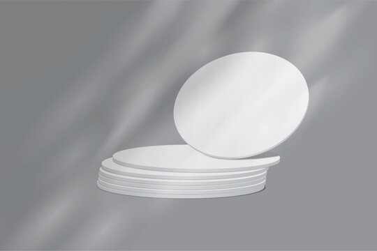 Bank white round coasters with soft shadows, creating a clean minimalist mockup for beverage branding, cafe menus, packaging, tabletop products, cup holder, table surface protector and product Ads