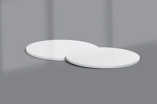 Bank white round coasters with soft shadows, creating a clean minimalist mockup for beverage branding, cafe menus, packaging, tabletop products, cup holder, table surface protector and product Ads
