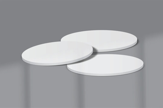 Bank white round coasters with soft shadows, creating a clean minimalist mockup for beverage branding, cafe menus, packaging, tabletop products, cup holder, table surface protector and product Ads
