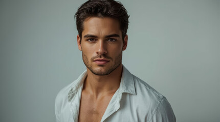 Obraz premium Athletic man portrait with sculpted jawline and confident expression