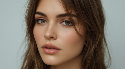 Naklejka premium Beauty portrait of woman with silky hair and calm expression