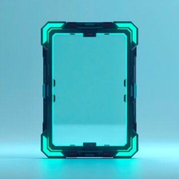 Futuristic device glows with teal illumination